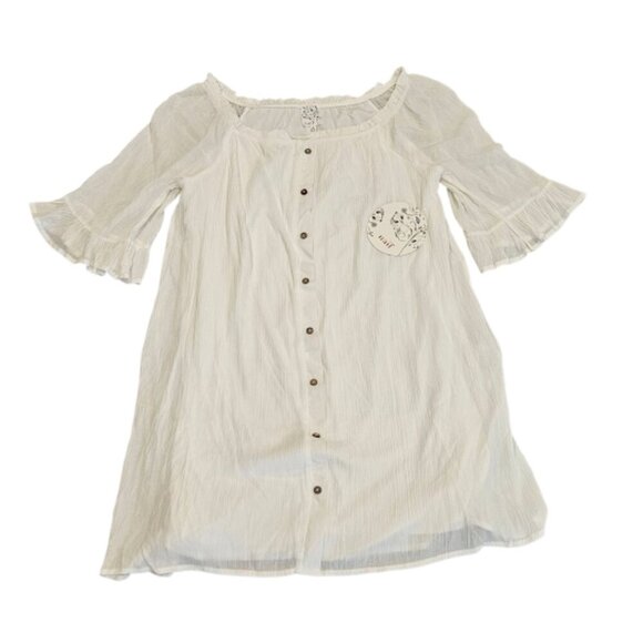 Naif Dress Women Medium White Button Up Prairie Half Flutter Sleeve Ruffle New - Picture 2 of 8